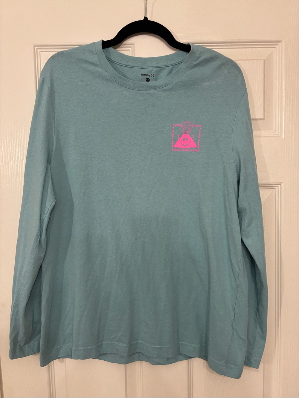 Hurley Light Blue Long-Sleeve Tee with Pink Chest Graphic